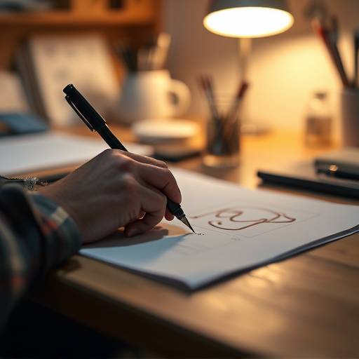 Creative writing course thumbnail depicting a pen writing on paper amidst a creative workspace